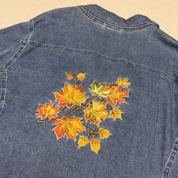 Quacker Factory Denim Shirt Womens 3x Blue Autumn Embroidered Top Fall - Picture 4 of 10